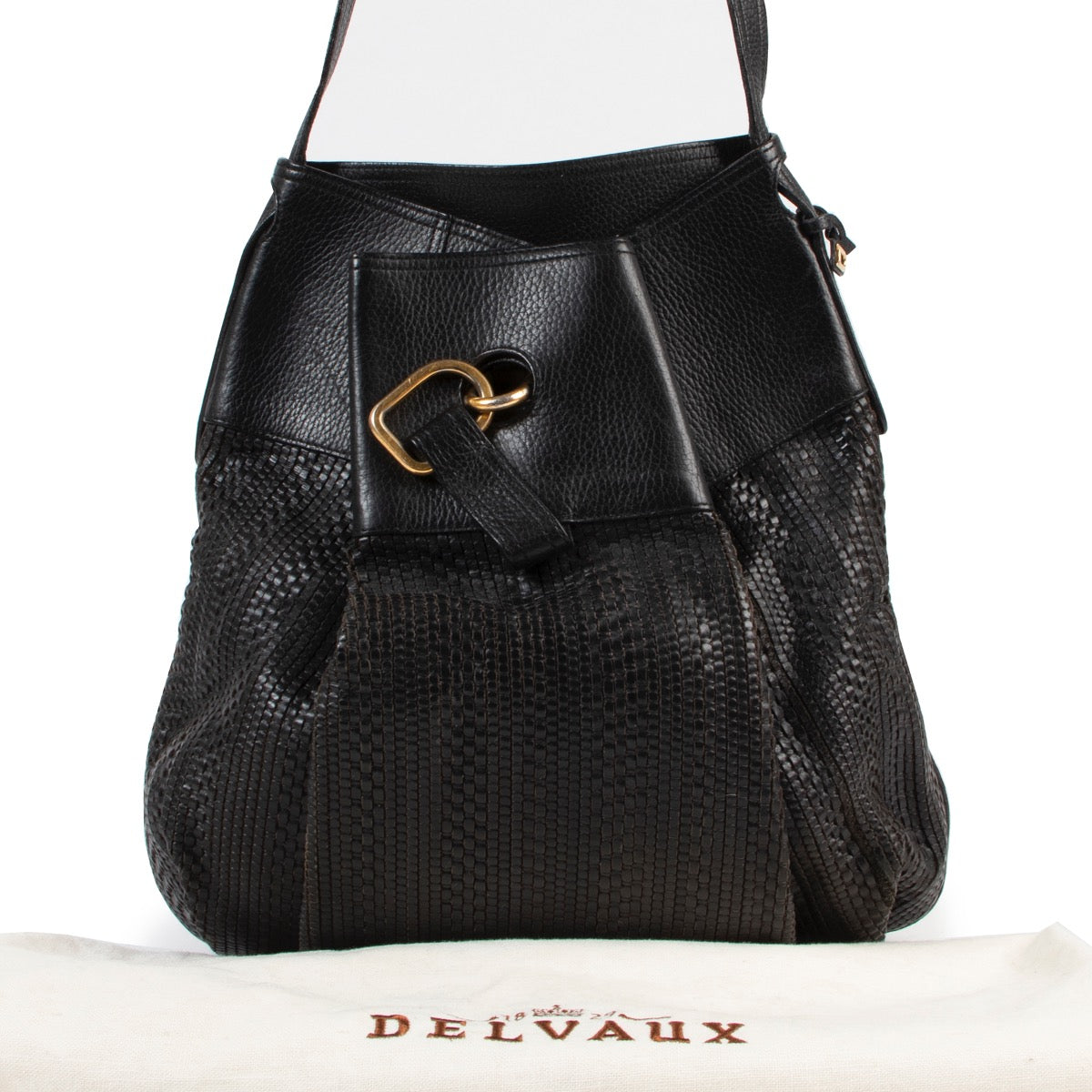 acheter en ligne seconde main Delvaux Black Leather Faust Crossbody Bag