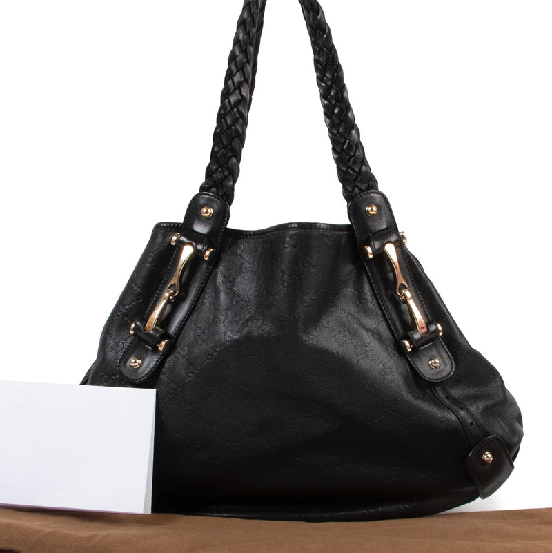 Veilig online kopen van authentieke Gucci Pelham handtas in zwart leer bij Labellov.com.