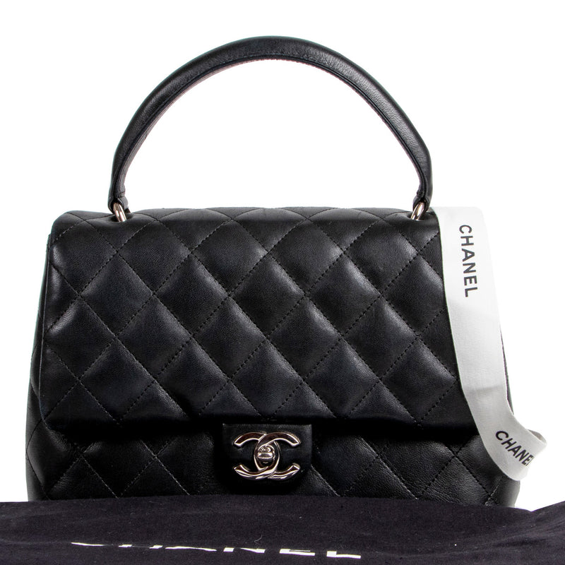 Chanel black quilted coco top handle bag for the best price online at Labellov secondhand luxury