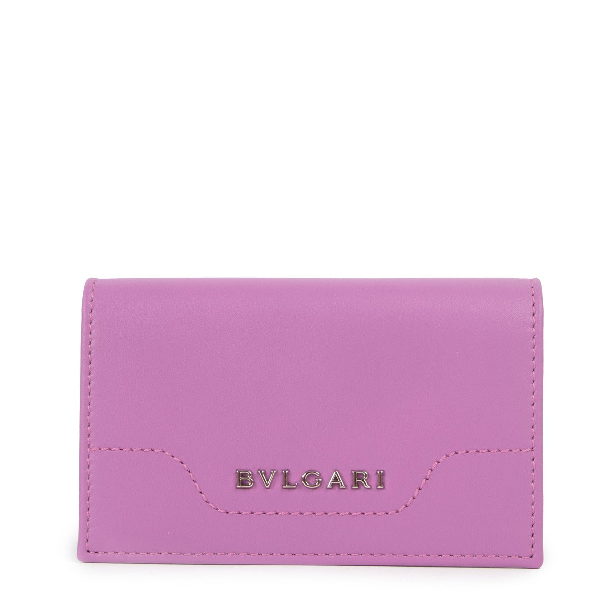 Buy online authentic second hand Bulgari Purple Leather Card Holder Wallet in very good condition at Labellov in Antwerp