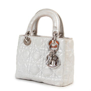 Shop safe online authentic second hand Christian Dior Mini Metallic Silver Lady Dior Bag in good preloved condition at the right price at Labellov.com.