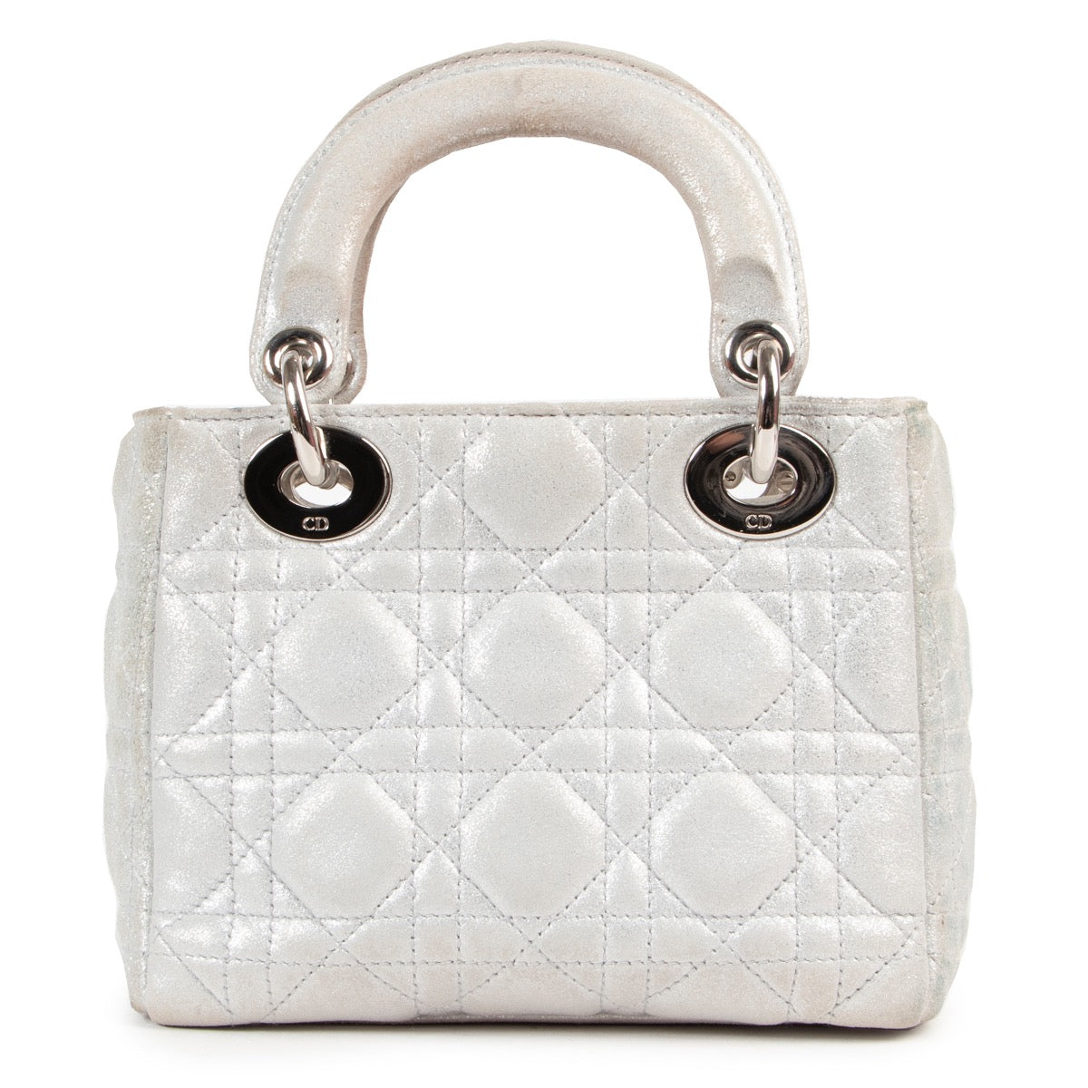 Shop safe online authentic second hand Christian Dior Mini Metallic Silver Lady Dior Bag in good preloved condition at the right price at Labellov.com.
