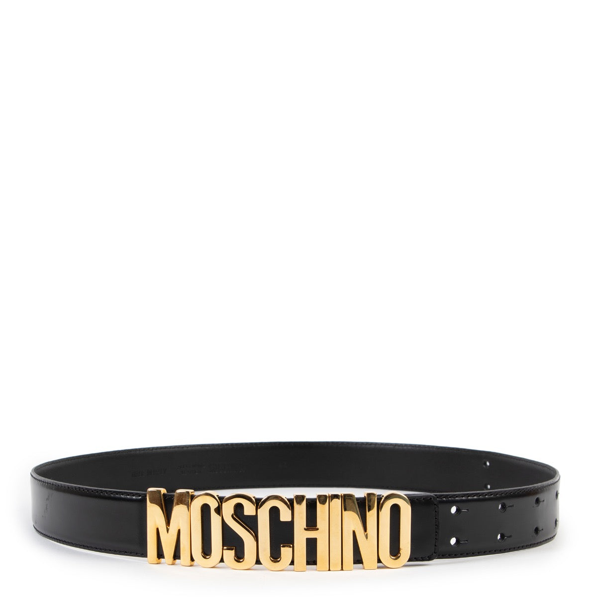 buy and sell second hand authentic Moschino Black Lettering Logo Leather Belt at Labellov for the best price