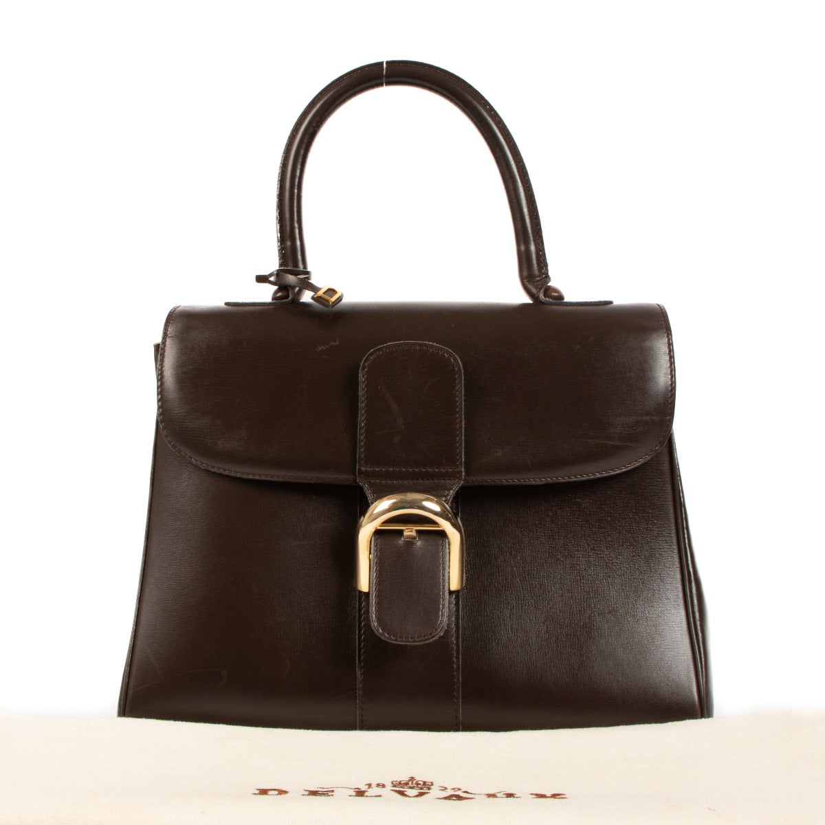 Delvaux 1970s Brillant MM Brown Box Calf