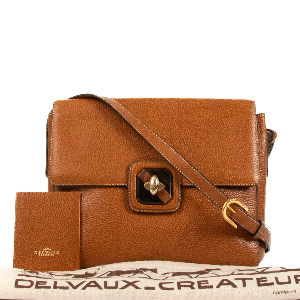 Shop an 100% authentic Delvaux Brown Leather Wooden Turnlock Crossbody Bag on Labellov.com