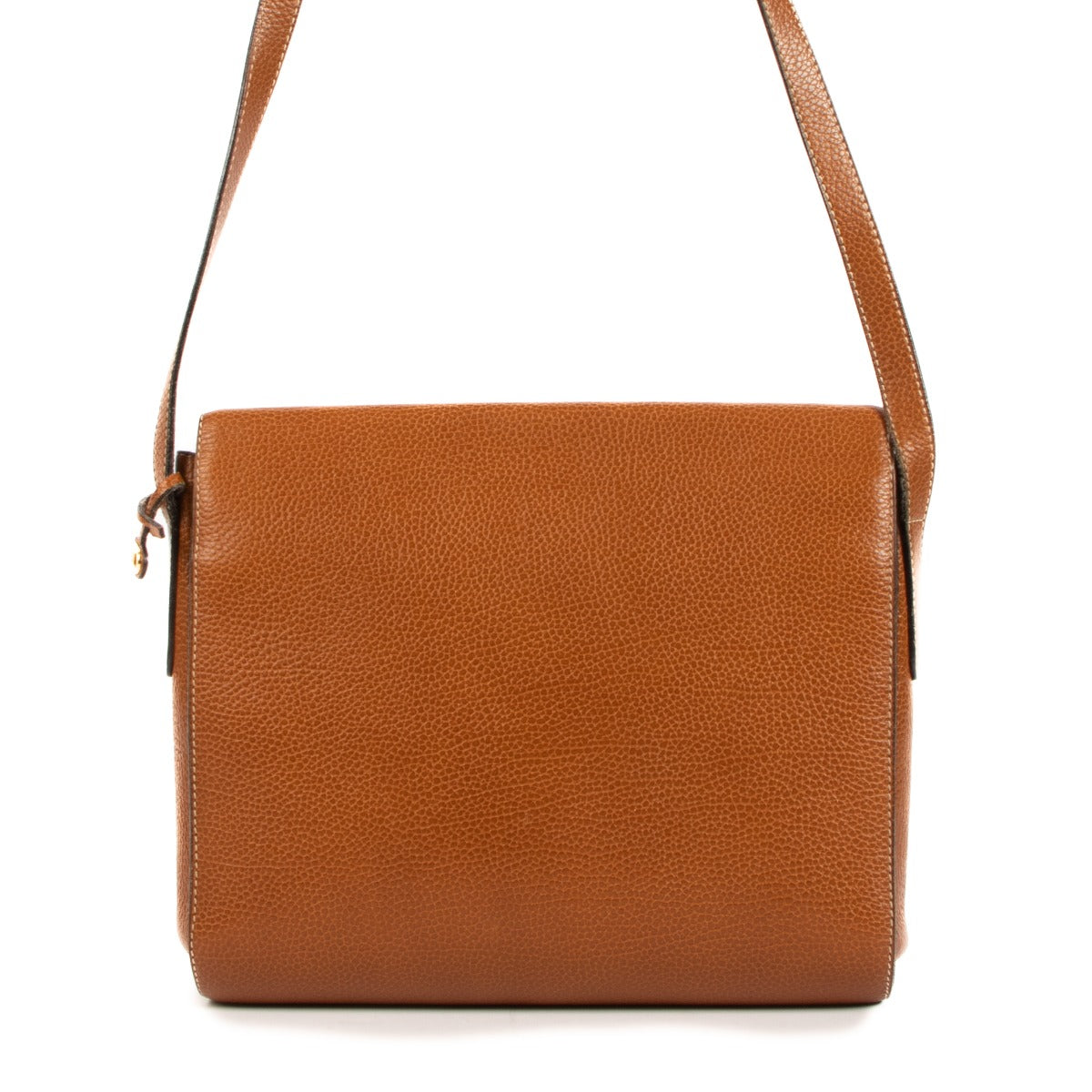 Sac bandoulière Delvaux en cuir cognac avec fermoir pivotant en bois