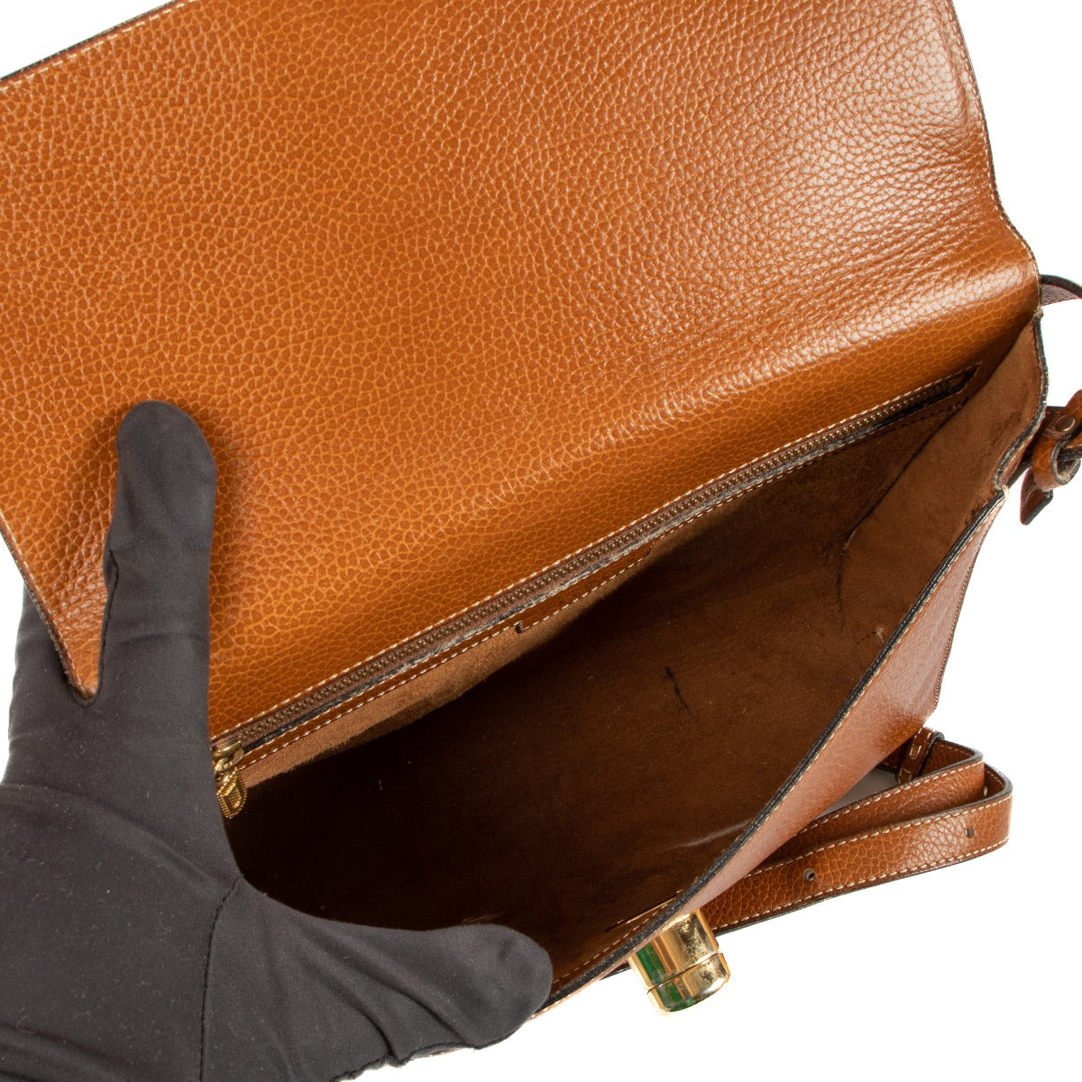 Sac bandoulière Delvaux en cuir cognac avec fermoir pivotant en bois