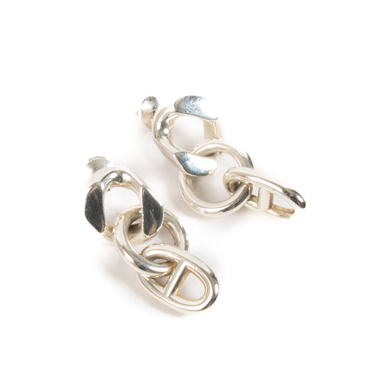 Hermès Sterling Silver Chaine d'Ancre Drop Earrings