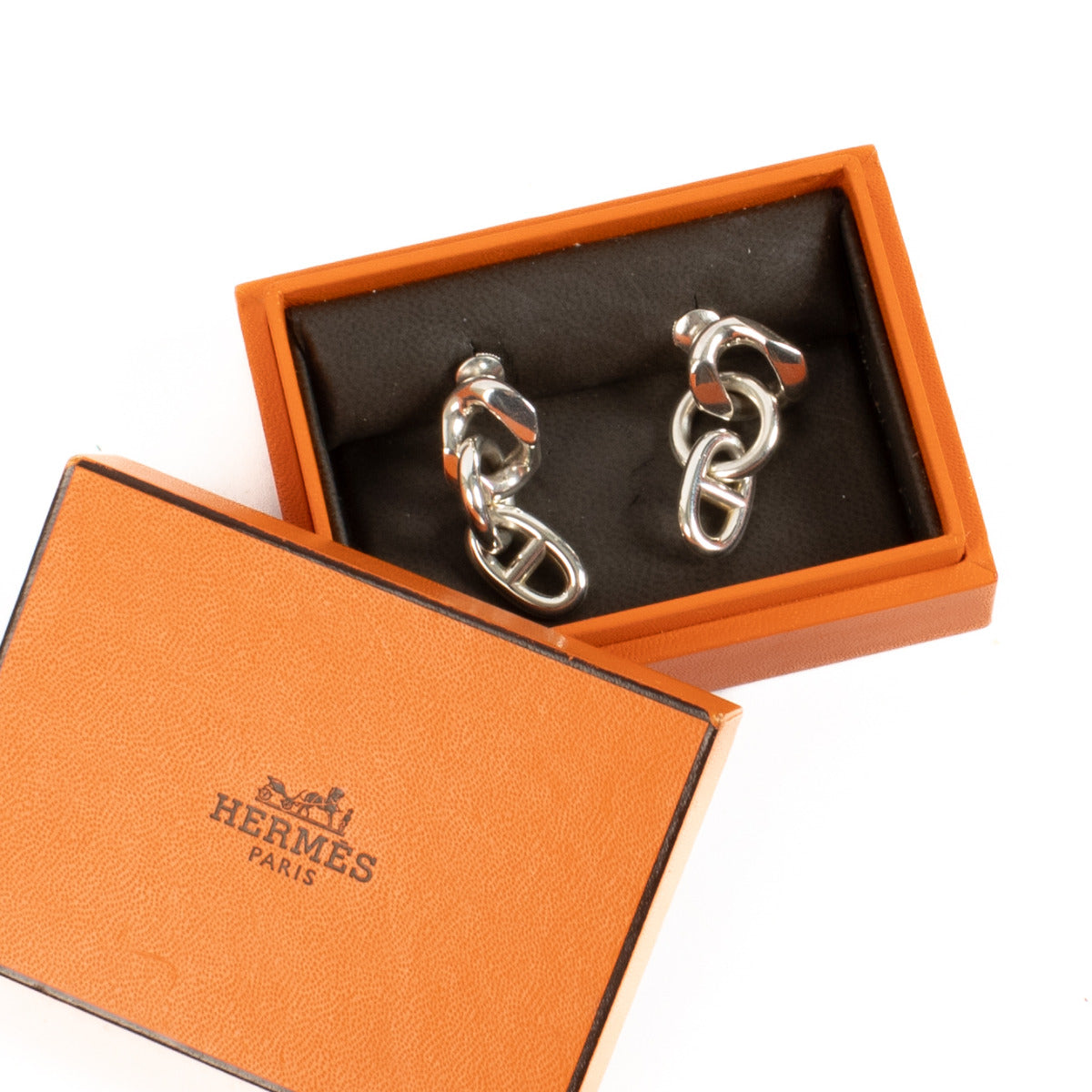 Hermès Sterling Silver Chaine d'Ancre Drop Earrings