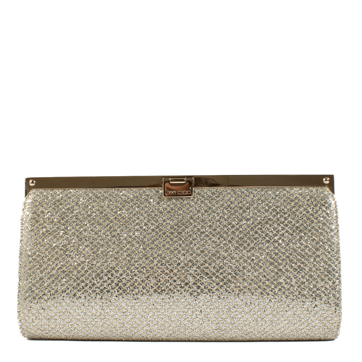 Jimmy Choo Gold Glitter Clutch for the best price at Labellov secondhand luxury in Antwerp and Knokke. We buy and sell your preloved and brand new designer bags for the best price.