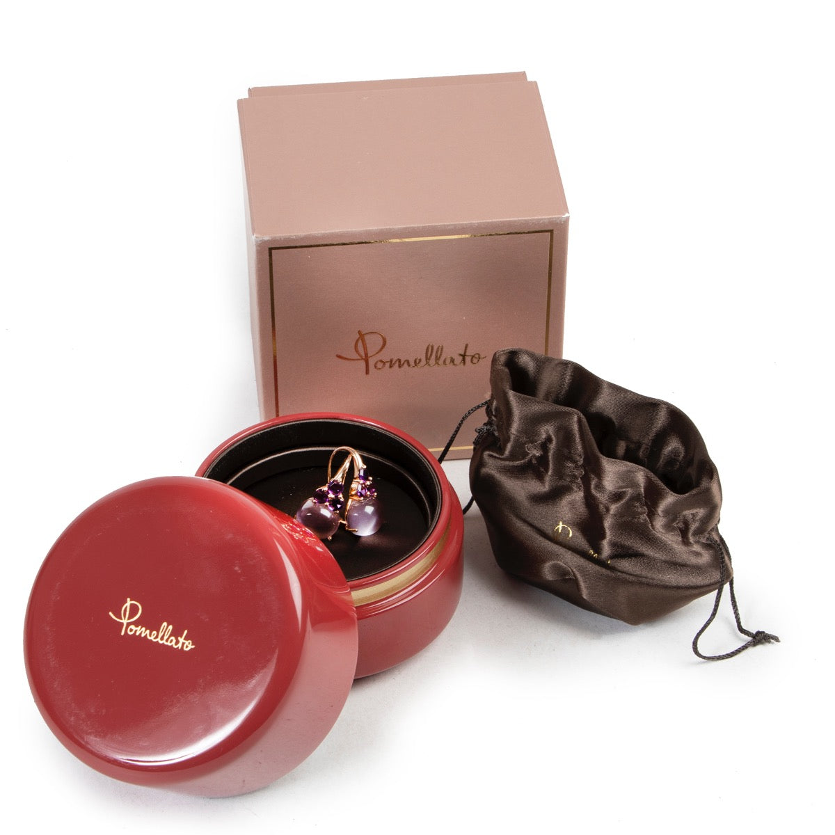Shop safe online 100% authentic Pomellato 18k Rose Gold Luna Earrings and Necklace in very good condition at the right price at Labellov.com.