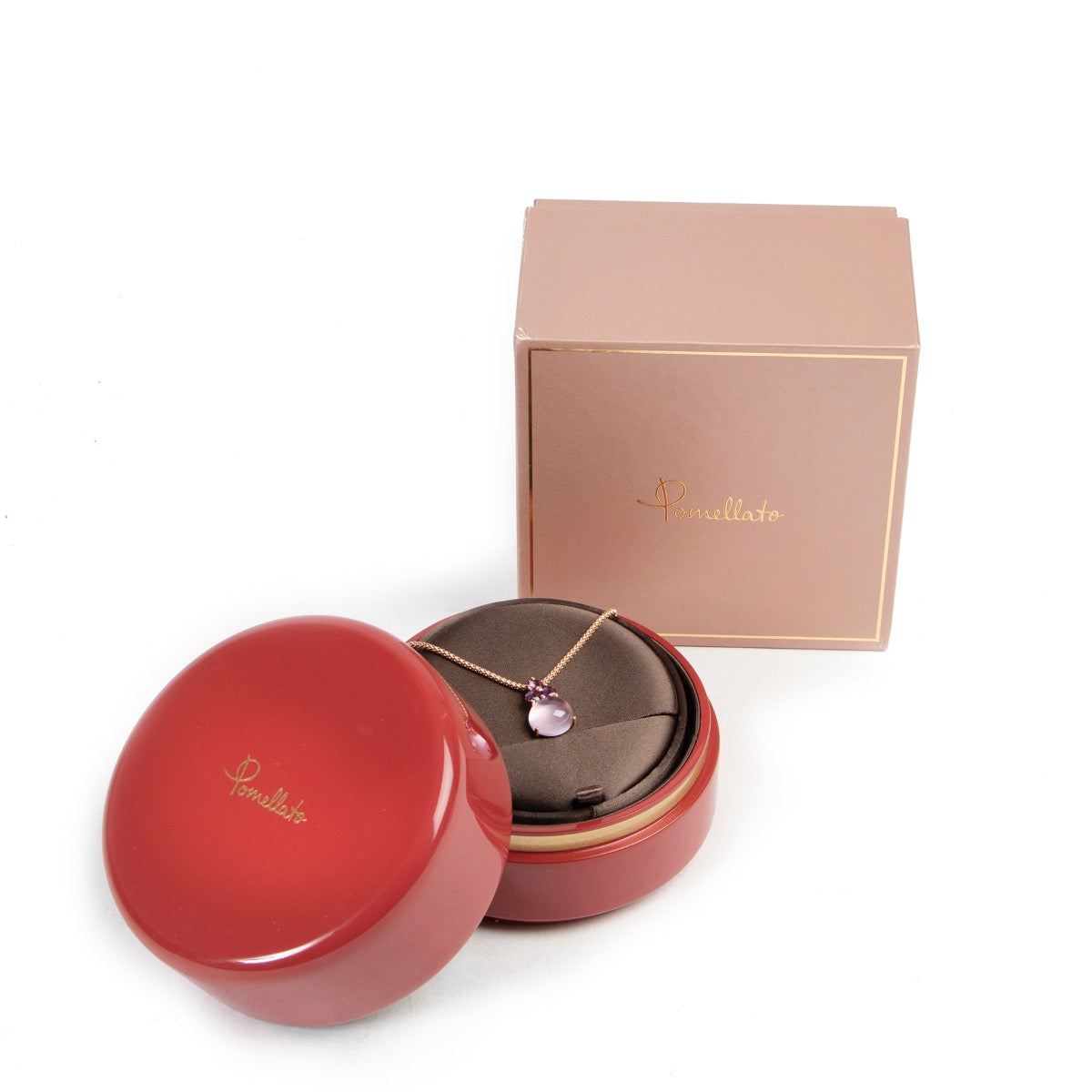Shop safe online 100% authentic Pomellato 18k Rose Gold Luna Earrings and Necklace in very good condition at the right price at Labellov.com.