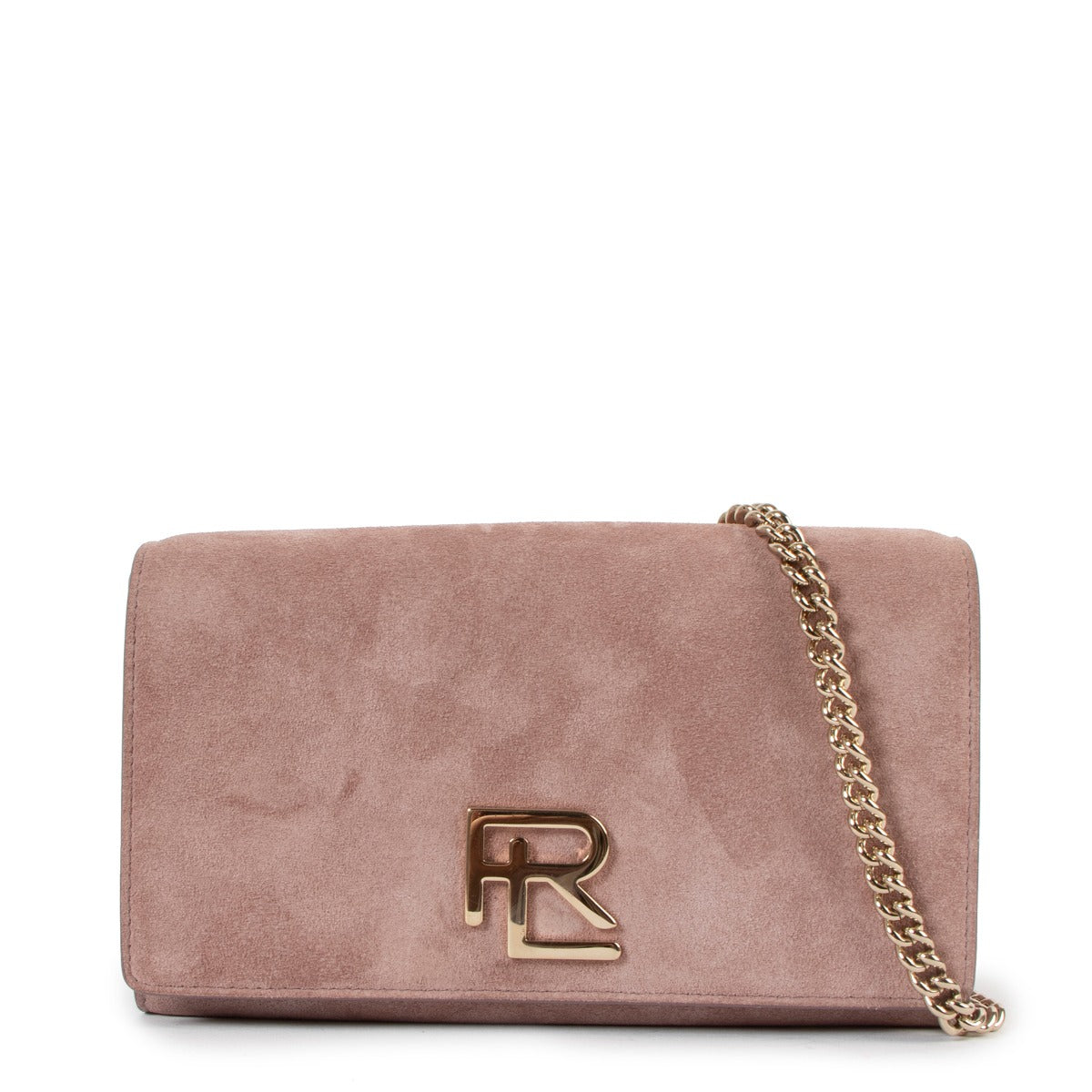 Ralph Lauren Pink Suede RL Clutch Chain Bag
