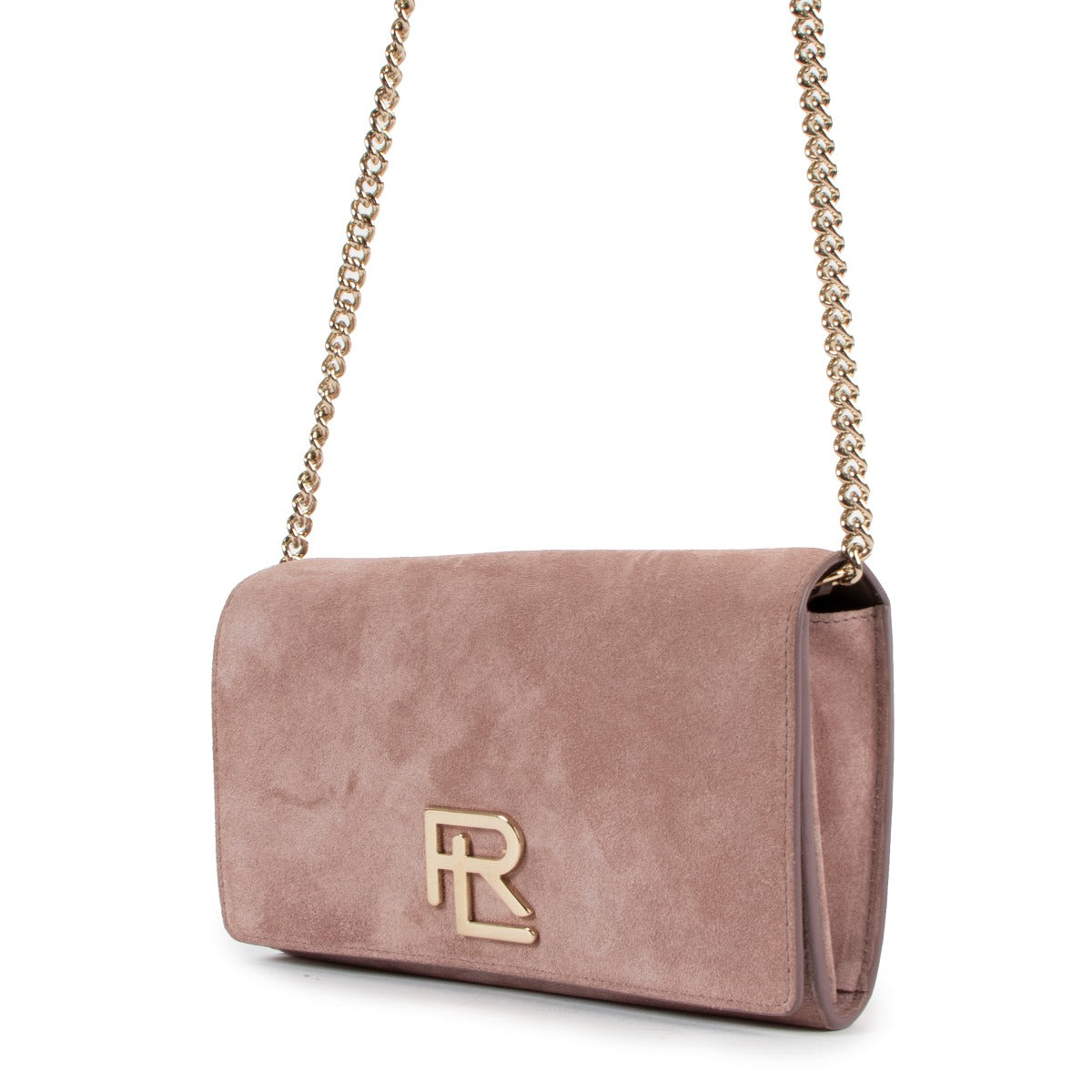 Ralph Lauren Pink Suede RL Clutch Chain Bag