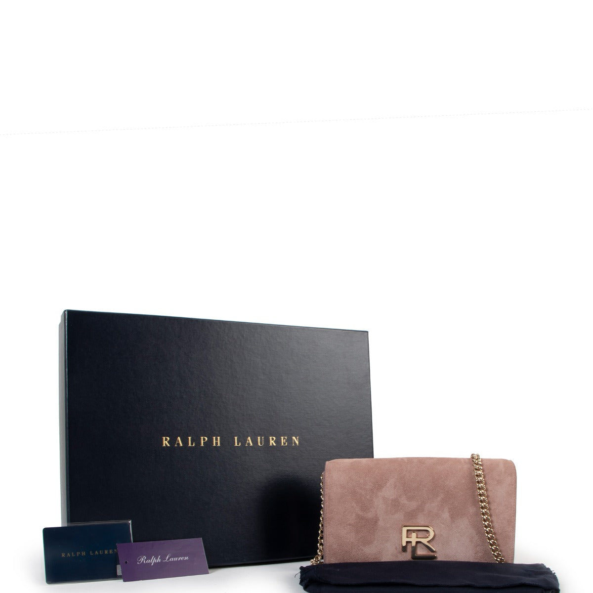 Ralph Lauren Pink Suede RL Clutch Chain Bag