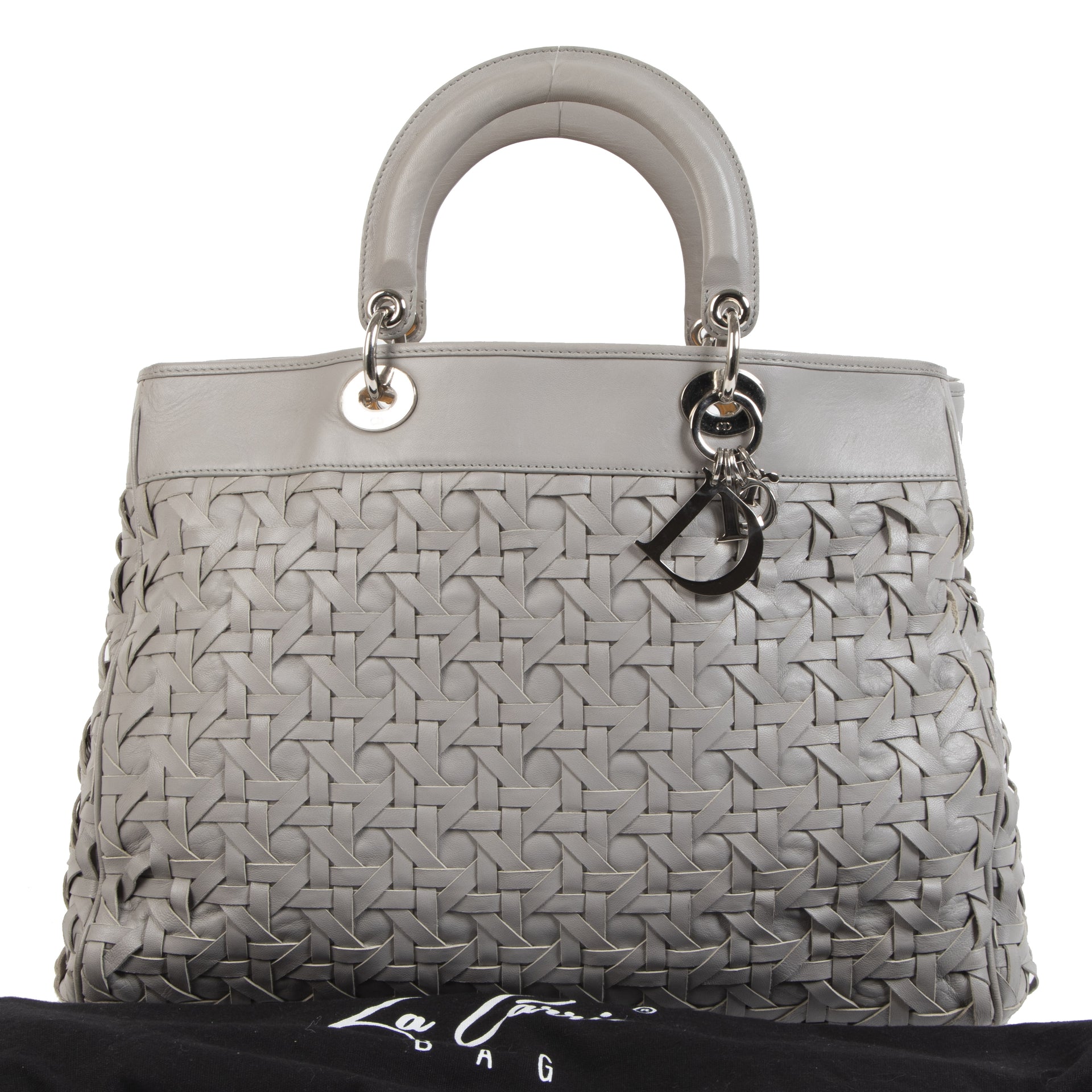 Authentieke tweedehands vintage Dior Lady Dior Avenue Grey Tote Bag koop online webshop LabelLOV