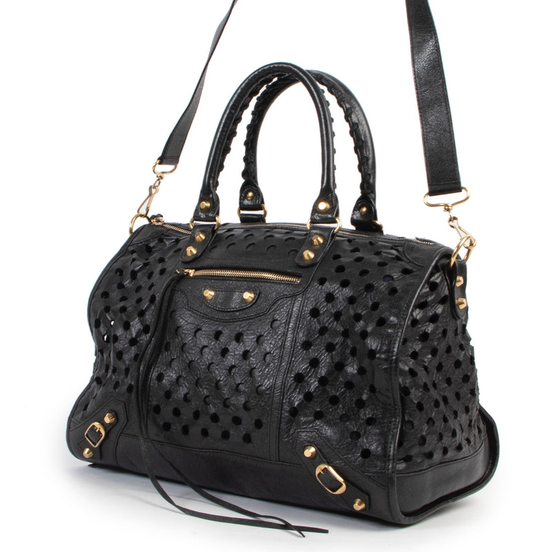 Balenciaga Perforated Polka Dots Kraft Classic City Bag