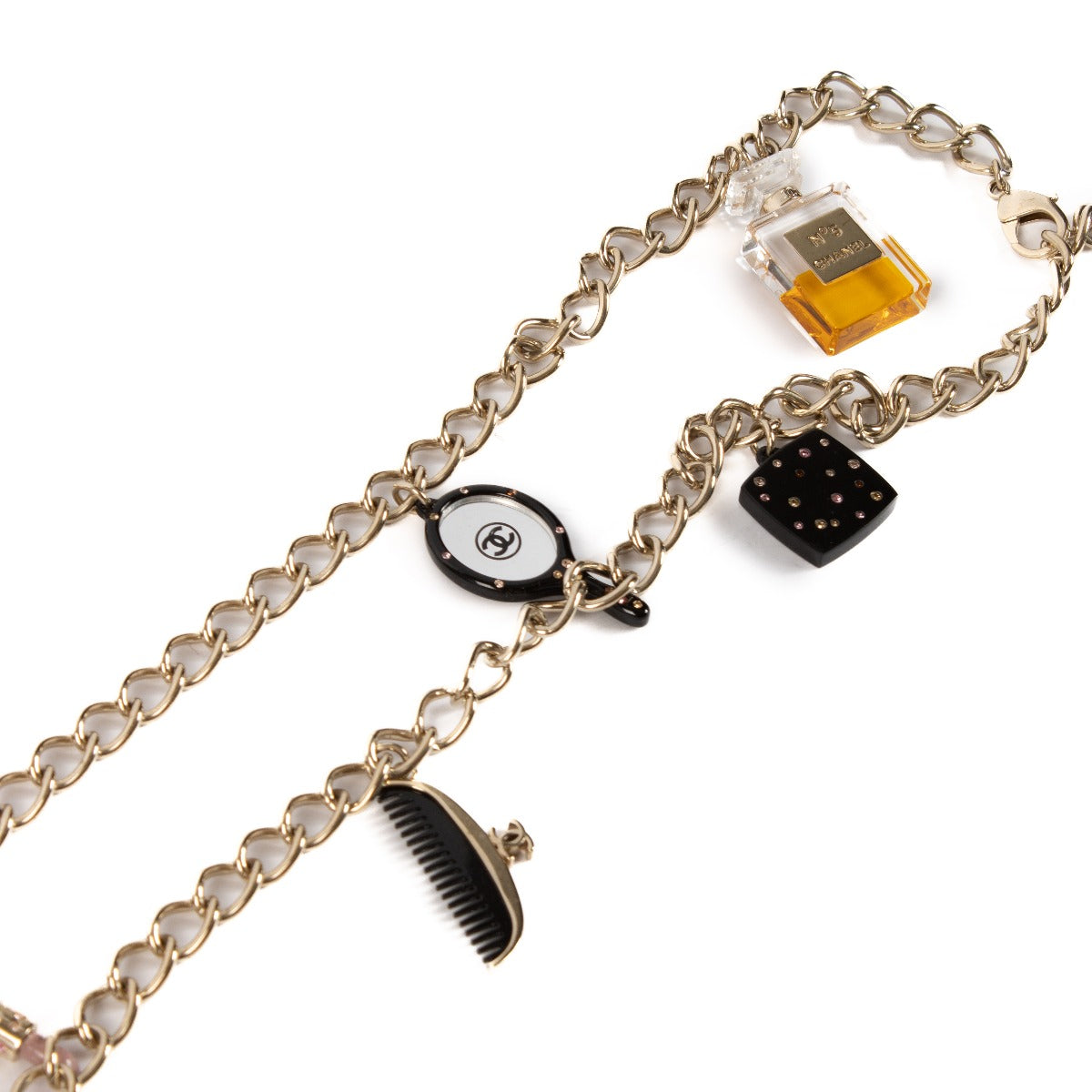 Ceinture/collier chaîne Chanel 08A Beauty Icons avec breloques de maquillage