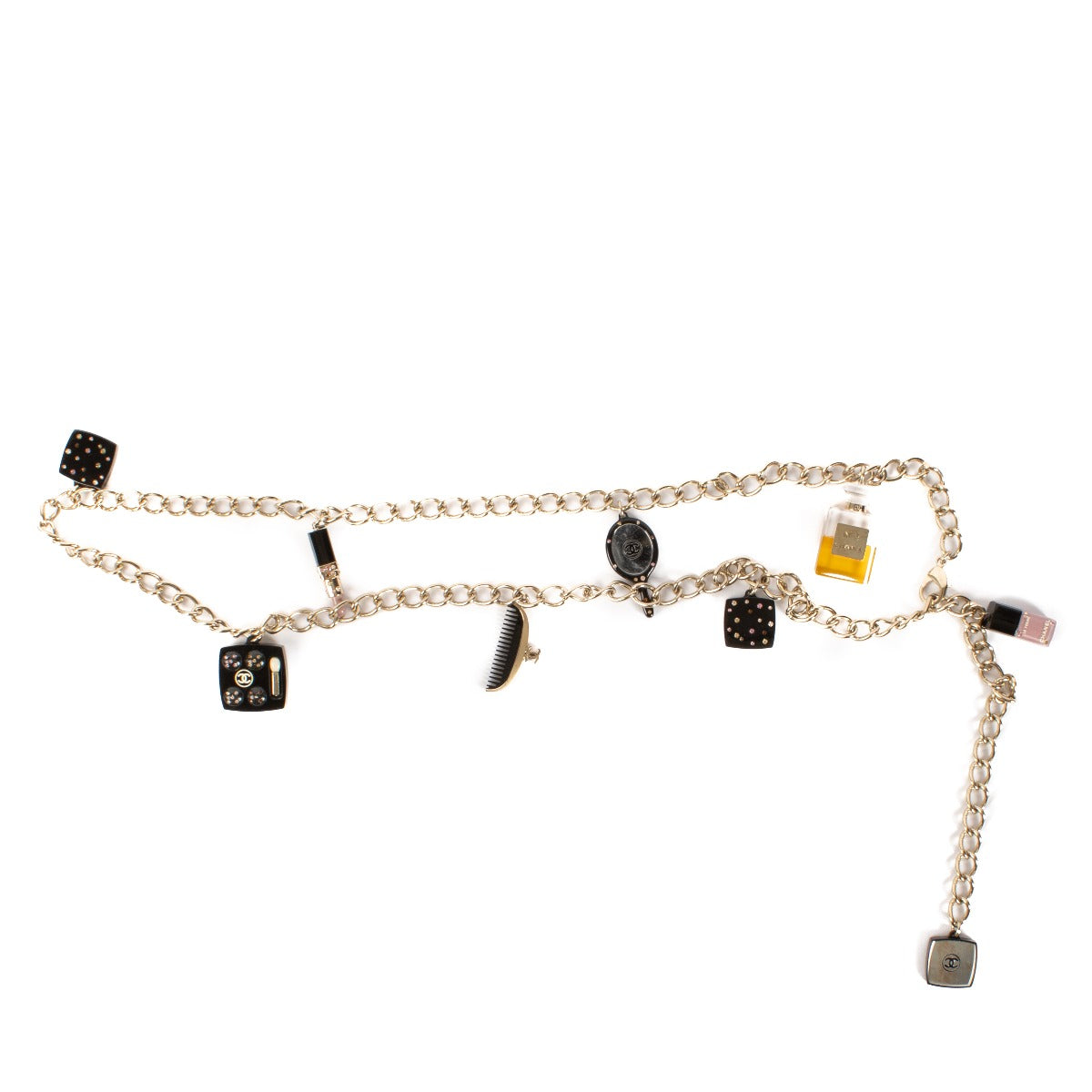 Ceinture/collier chaîne Chanel 08A Beauty Icons avec breloques de maquillage