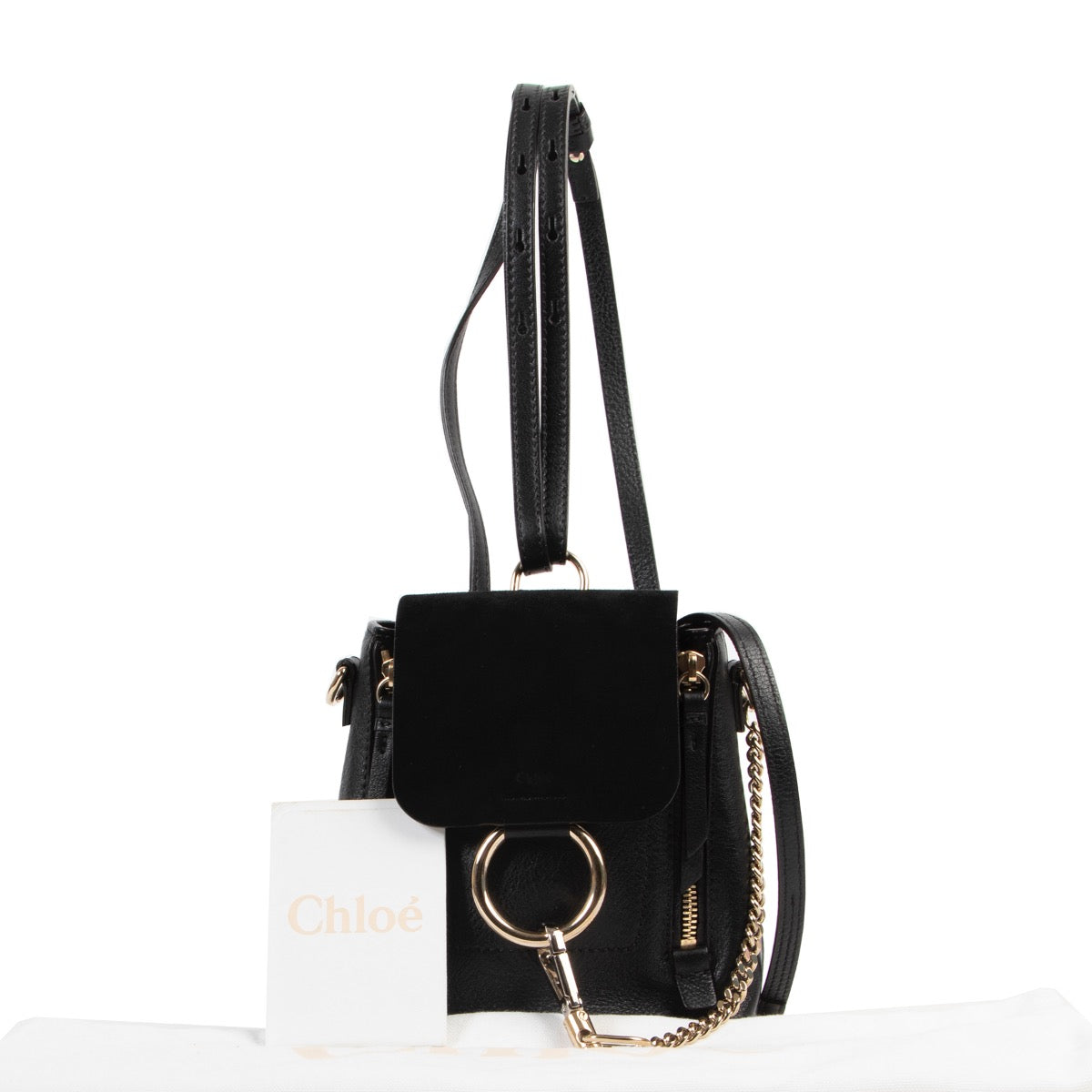 Original no fake Chloé Black Leather Backpack in good condition for sale on Labellov website with designer goods in Antwerp