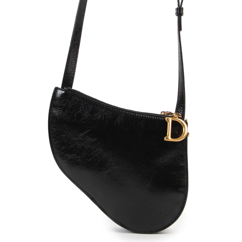 Original Christian Dior Diorissimo Saddle Black Leather Crossbody for sale in good condition on Labellov vintage site for 2nd hand designers
