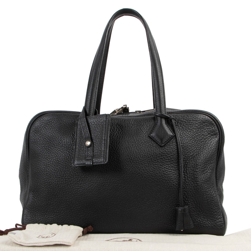 Origin Hermès Black Fourre-Tout Victoria II 35 Leather Shoulder Bag in good condition on Labellov 2nd hand shop for designer items