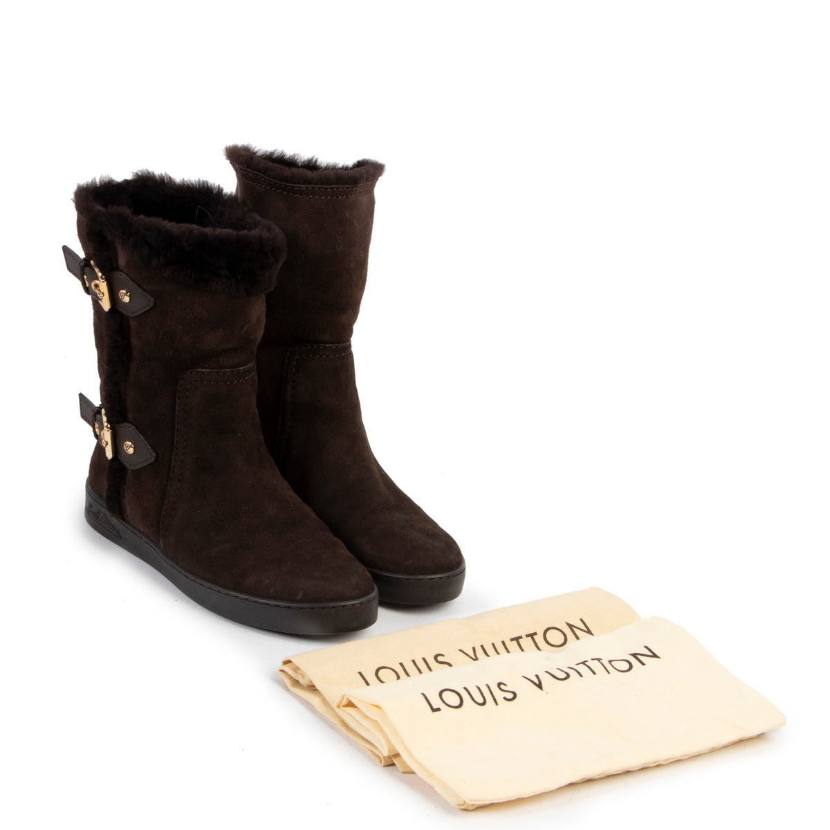 Vintage preloved Louis Vuitton Brown Shearling Boots - Size 36.5 in good condition