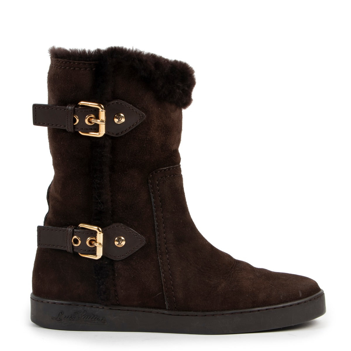 Louis Vuitton Brown Shearling Boots - Size 36.5 for sale on Labellov