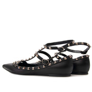 koop tweedehands Valentino Rockstud Double Ankle Strap Black Ballerina Flats bij labellov