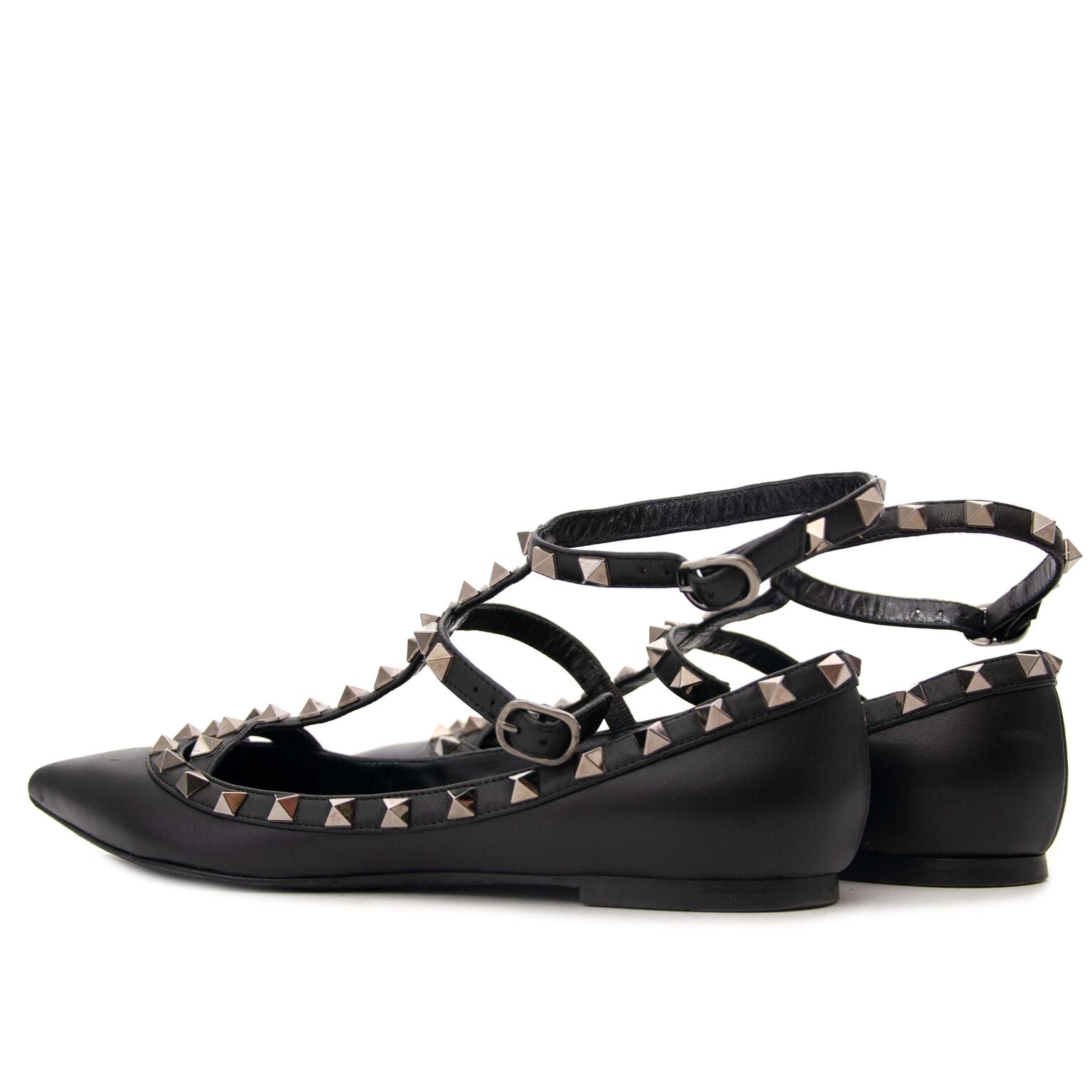 koop tweedehands Valentino Rockstud Double Ankle Strap Black Ballerina Flats bij labellov