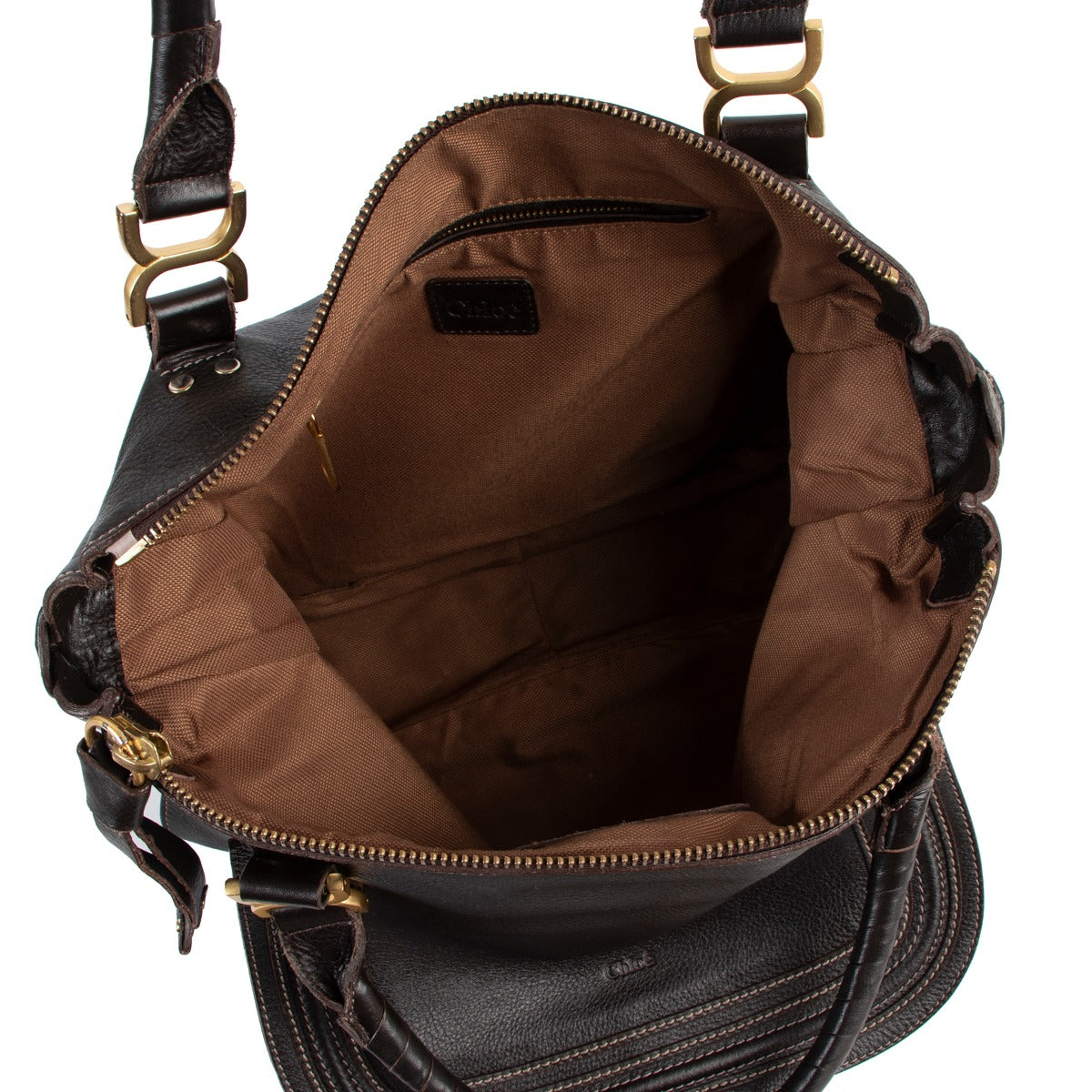 Shop safe online at Labellov in Antwerp this 100% authentic second hand Chloé Chocolate Brown Marcie Shoulder Bag