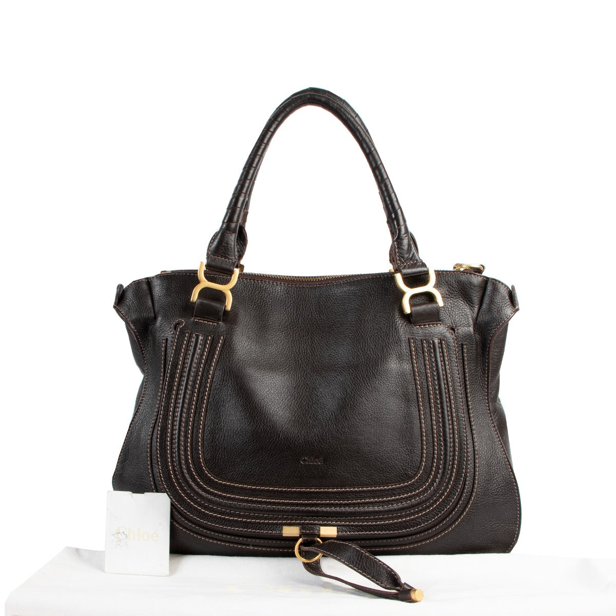Shop safe online at Labellov in Antwerp this 100% authentic second hand Chloé Chocolate Brown Marcie Shoulder Bag