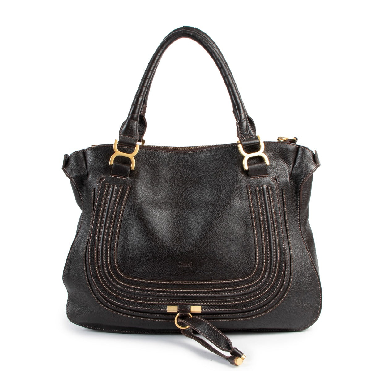 Shop safe online at Labellov in Antwerp this 100% authentic second hand Chloé Chocolate Brown Marcie Shoulder Bag