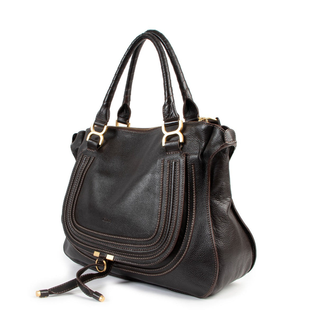 Shop safe online at Labellov in Antwerp this 100% authentic second hand Chloé Chocolate Brown Marcie Shoulder Bag