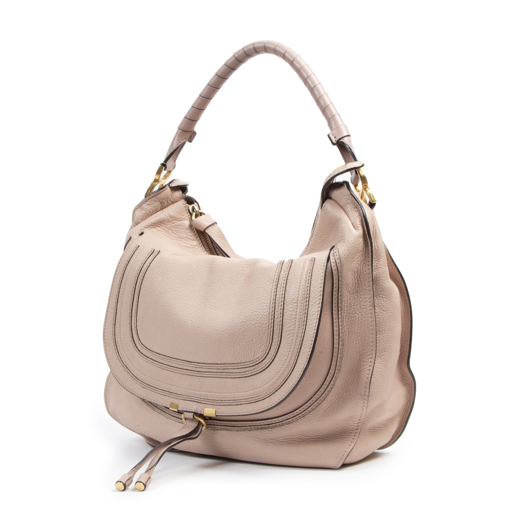 Chloe Marcie Medium Tan Pebbled Calfskin Hobo Bag