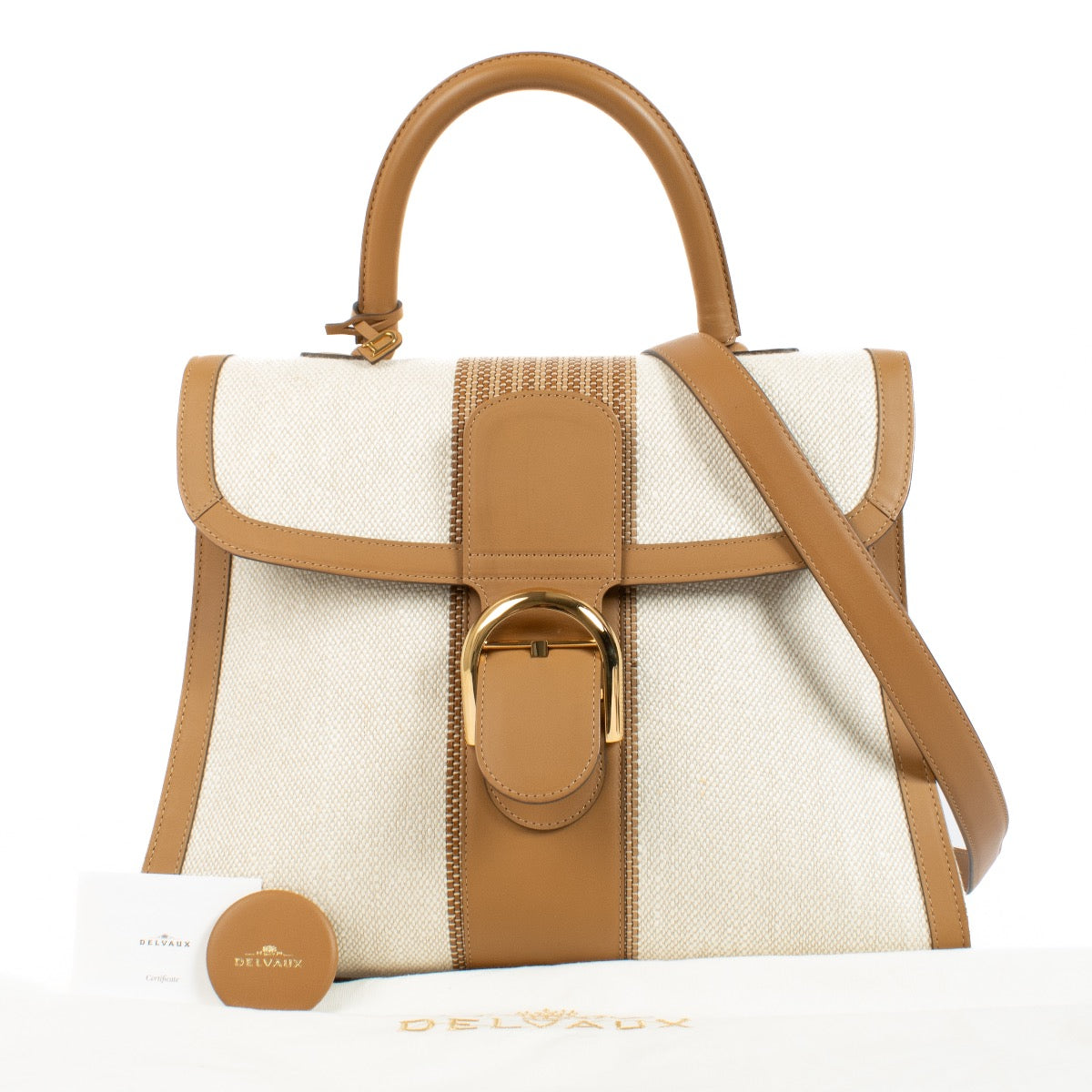 Buy authentic second hand Delvaux Ivory/Vegetal Toile Sangle Brillant GM at Labellov.com