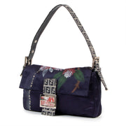 Fendi Blue Satin Floral Baguette