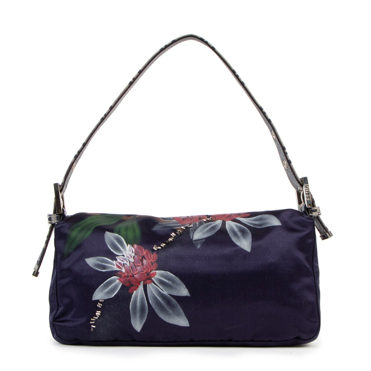 Fendi Blue Satin Floral Baguette