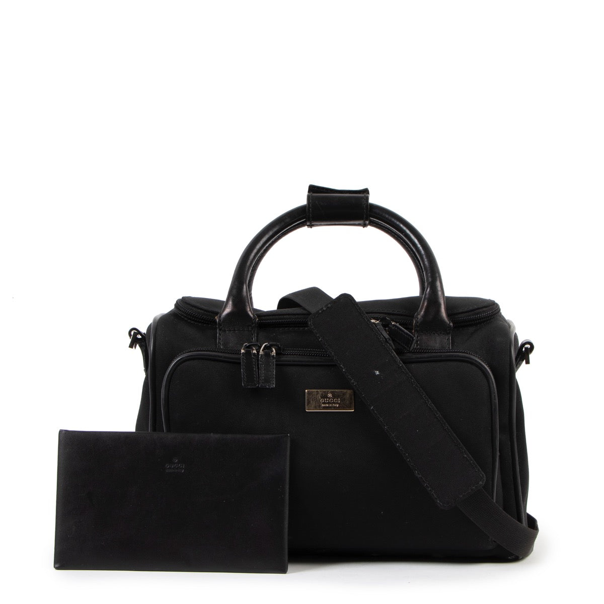 Buy online an authentic second hand Gucci black nylon beauty case in good condition at Labellov in Antwerp.