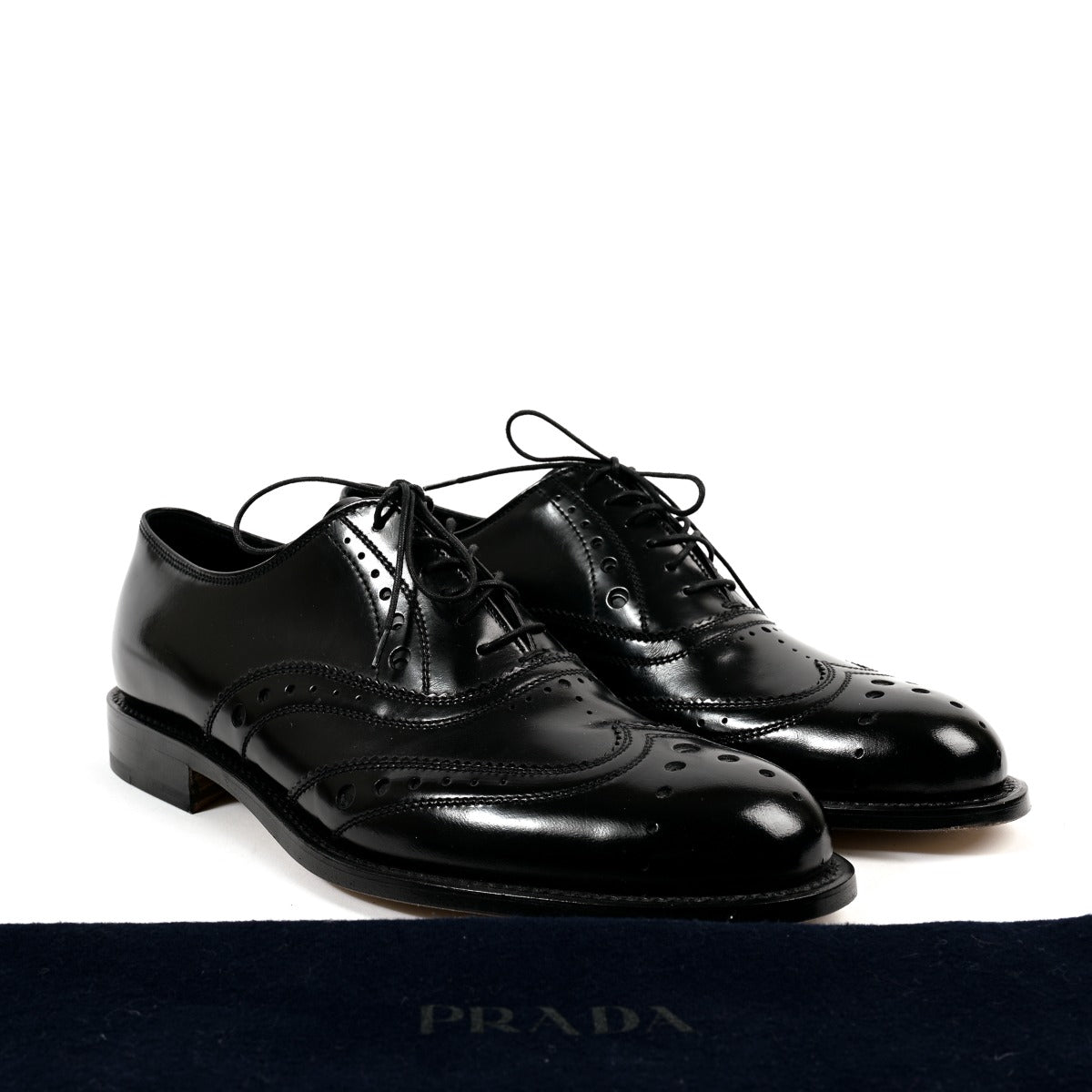 Prada Black Brushed Leather Brogue Oxford Shoes - Size 42,5