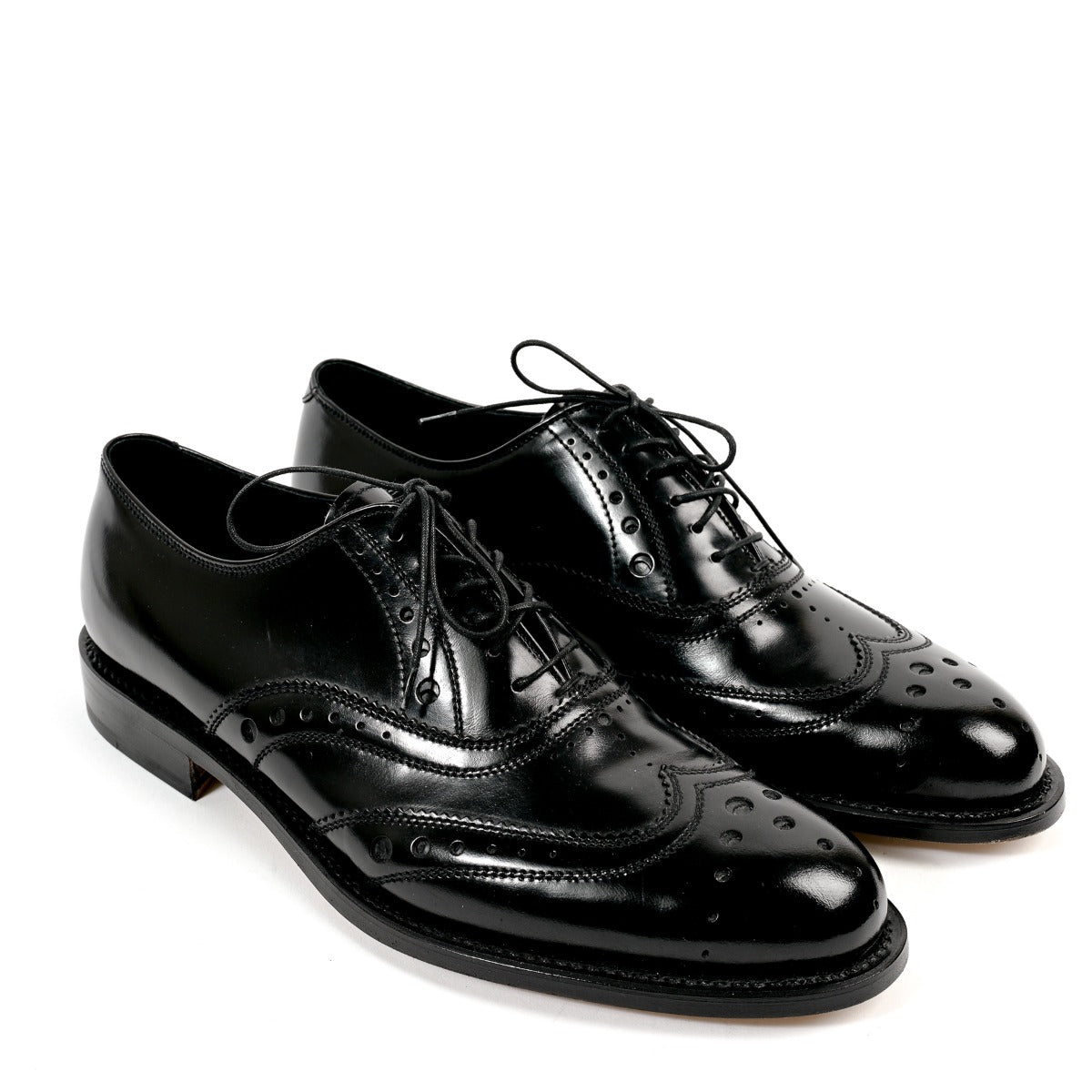 Prada Black Brushed Leather Brogue Oxford Shoes - Size 42,5
