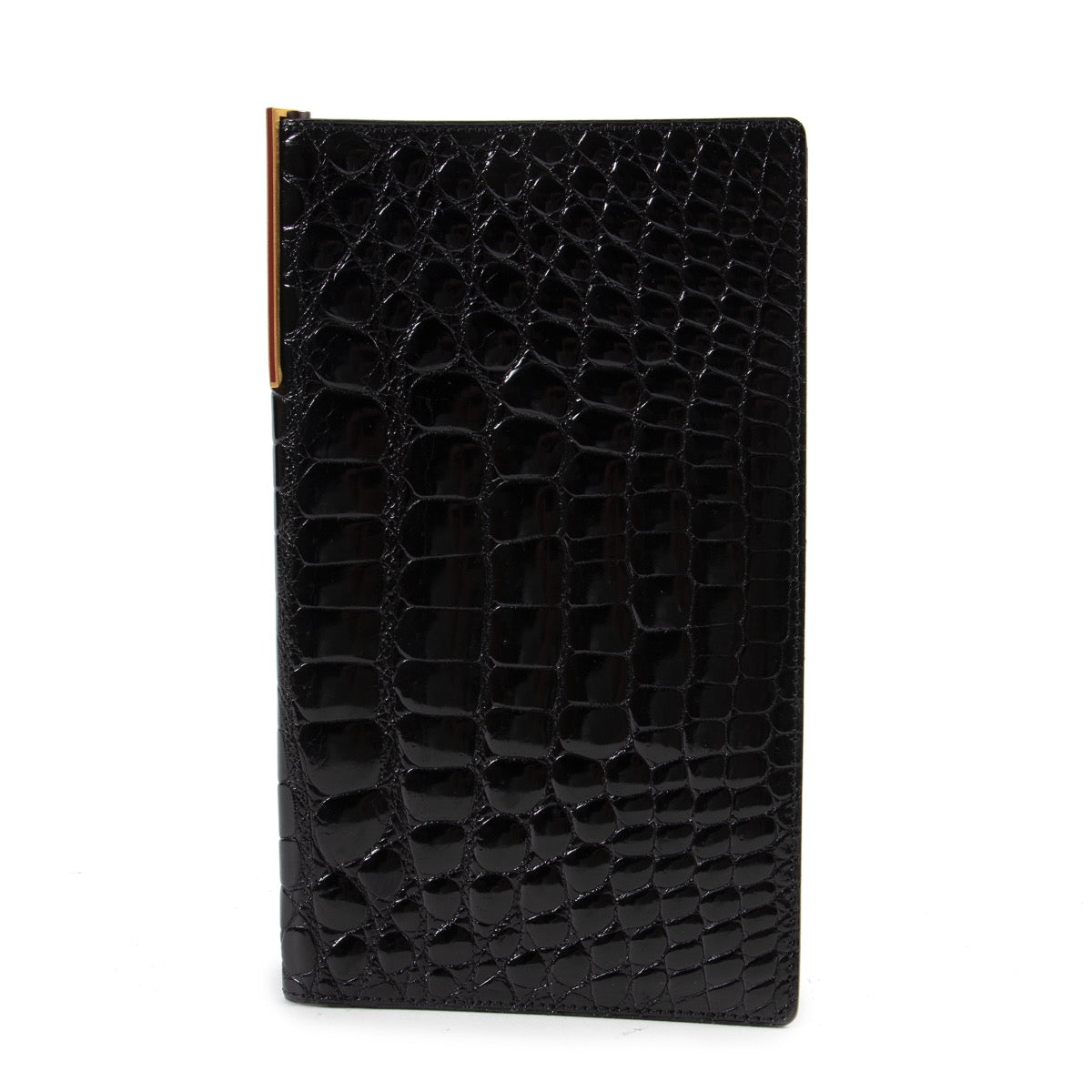 Veilig online kopen van een authentieke Delvaux zwart croco leder portemonnee bij Labellov.Com