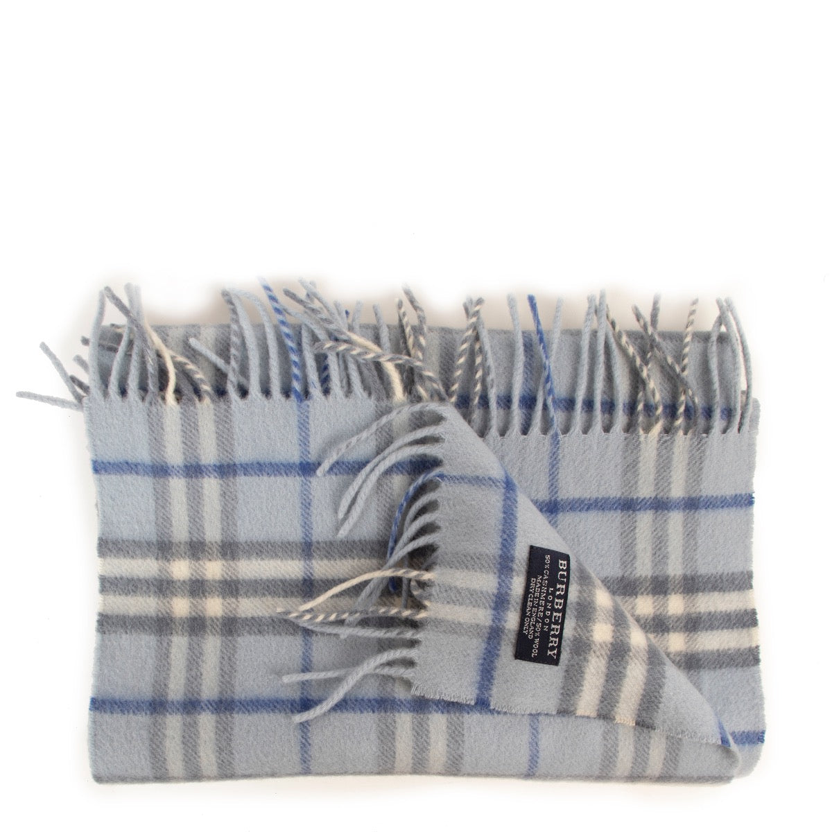 Shop authentic designer vintage second hand Burberry Blue Checked Cashmere Blend Scarf at Labellov.
