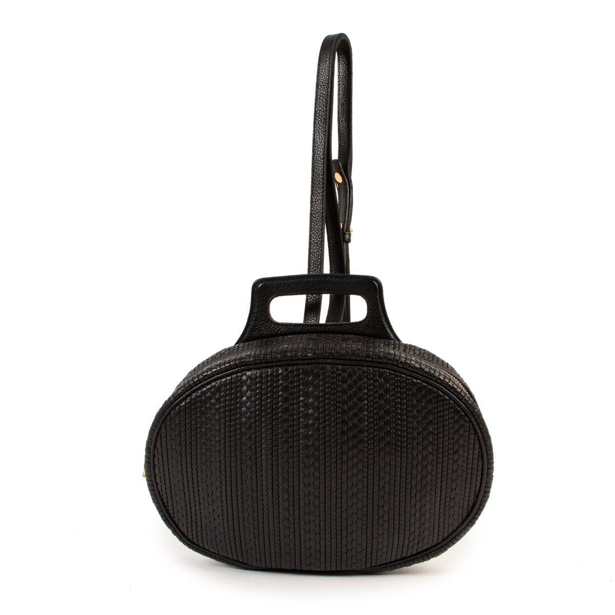 Shop authentic second hand designer vintage Delvaux Black Oval Toile De Cuir Backpack at Labellov.