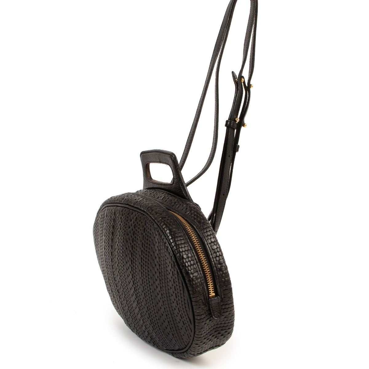 Shop authentic second hand designer vintage Delvaux Black Oval Toile De Cuir Backpack at Labellov.