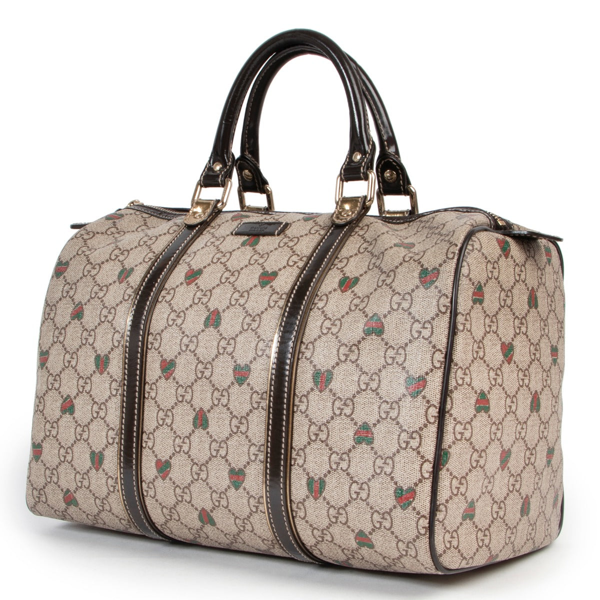 Buy Gucci Monogram Hearts Joy Boston Brown Top handle reliably.
