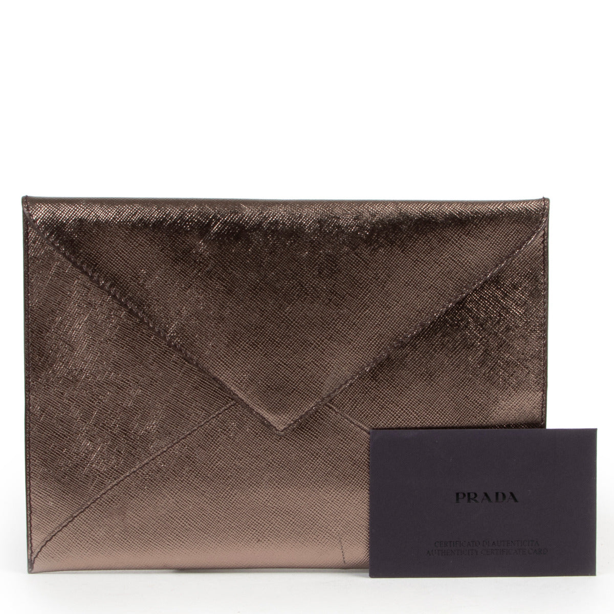 Prada Metallic Bronze Clutch Enveloppe