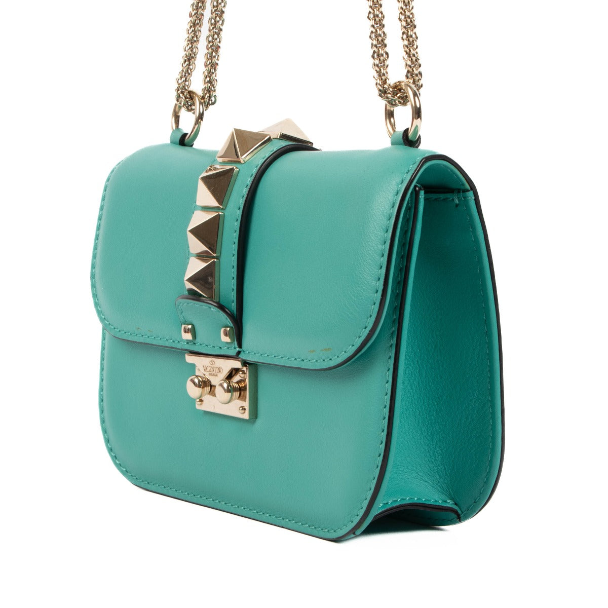 Sac bandoulière Valentino Garavani Glam Lock petit modèle sarcelle