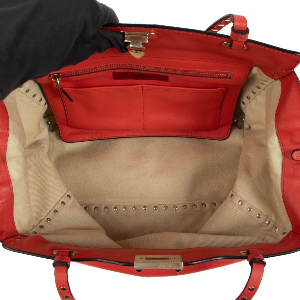 Valentino Garavani Red Medium Rockstud Tote Bag
