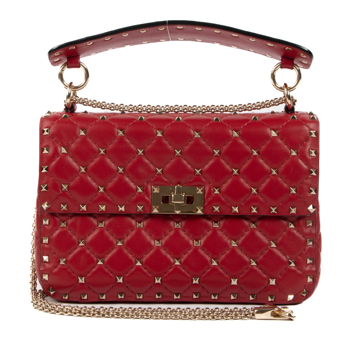 Valentino Garavani Red Nappa Medium Rockstud Spike Bag